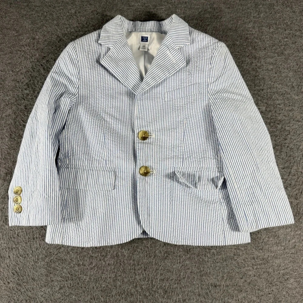Janie and Jack Seersucker Blazer Jacket Lined Blue Stripe Size 2T Nautical